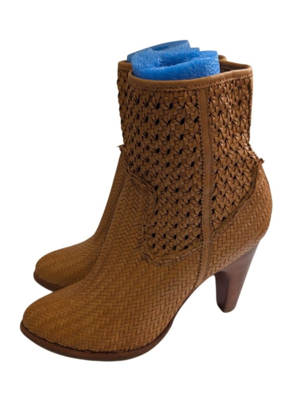 Frye Celeste Short Woven Leather Pointed Toe Ankle Booties Tan Womens Size 7.5